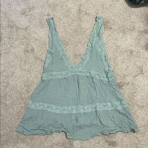 Free People Lace Trimmed V-Neck Top in Teal